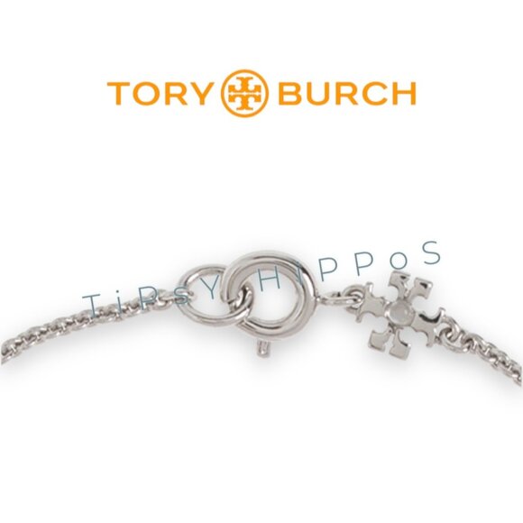 Tory Burch Silver Logo Paver Chain Bracelet For Women - Picture 3 of 5